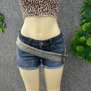 Y2K Acid Wash Denim Belt Wide Jean Belt with Brass Buckle